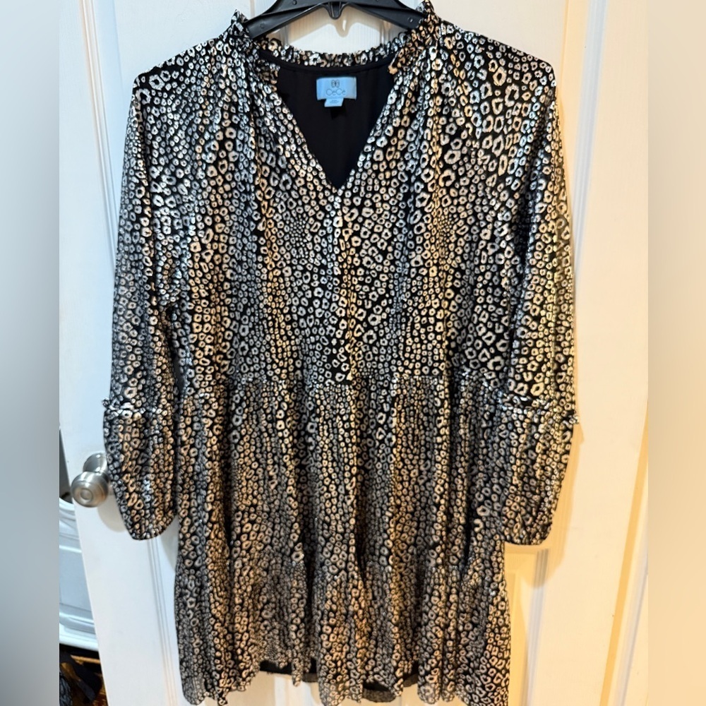 CeCe Silver Black Cheetah Print Dress Size PXL